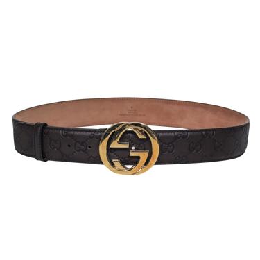 Gucci - Brown Embossed Leather &quot;GG&quot; Buckle Belt