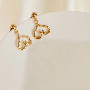 large gold heart dangle earring, gold heart earrings, heart earrings, dangle earring, gift for her, dainty heart earring, vintage earring 