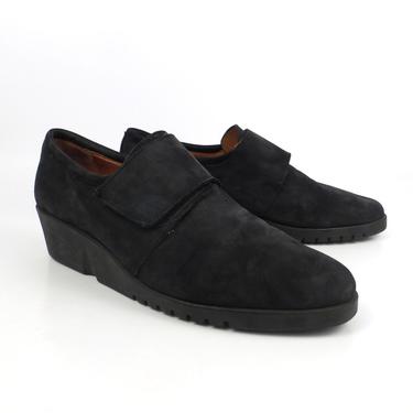 Zante Leather Shoes Black Vintage 1990s Wedge Oxfords Women's size euro 42 