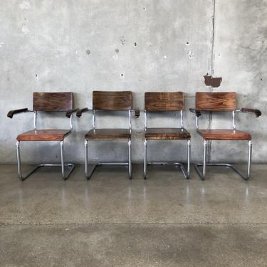Mid Century Chrome &amp; Wood Chairs - set of 4