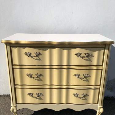 French Provincial Nightstand Bachelor Chest Bedside Table Bombe Gold Neoclassical Furniture Console Bedroom Shabby Chic CUSTOM PAINT AVAIL 