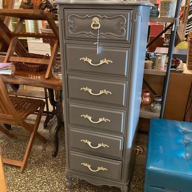 Gray painted lingerie chest. 18” x 20.5” x 53”