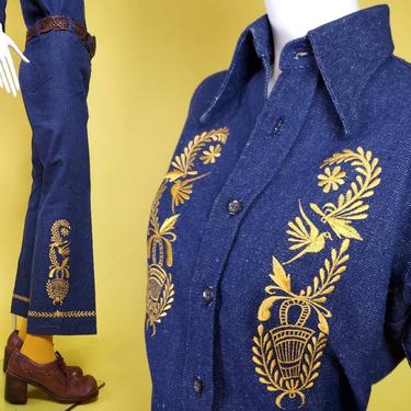 1970s denim suit set with all the bells & whistles! Like new. By custom tailor 7.7 Shop. (See measurements) 