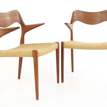 Niels Otto Moller Model 71 Teak and Paper Cord Armchairs - A Pair - mcm 