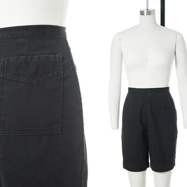 Vintage 1950s Shorts | 50s CATALINA Black Cotton High Waisted Back Pocket Shorts (medium) 
