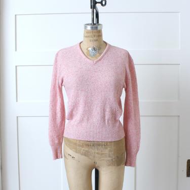 vintage 1970s pink knit top • nubby textured long sleeve v-neck pullover sweater 