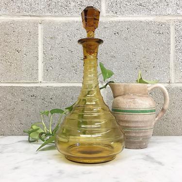Vintage Hand Blown Glass + Yellow + Amber + Ribbed + Genie Lamp + Barware + Alcohol Storage + Home and Bar Decor 