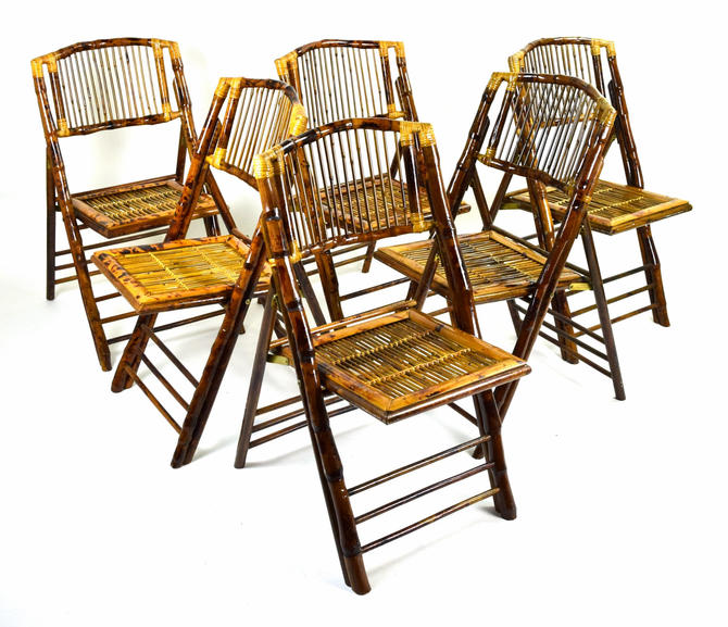 Bamboo Cane Rattan Folding Chairs, Bamboo Folding Chairs Vintage
