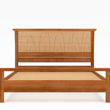 Bed Frame King Size, Headboard, Queen, Full, Modern Scandinavian, Twin, California King, Cherry, Maple, Inlay &quot;Prairie&quot; by NathanHunterDesign