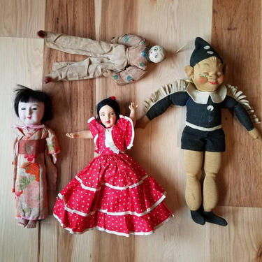 CLEARANCE COLLECTION - vintage doll lot. Antique, topsy-turvy, flamenco, geisha and gremlin. 