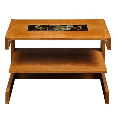 Vladimir Kagan 2-Tier Side Table with Inset Ceramic Tile Top 1950 (Signed)