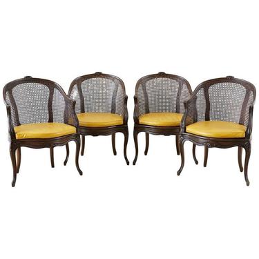 Set of Four French Louis XV Style Caned Barrel Chairs by ErinLaneEstate