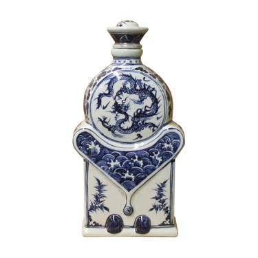 Oriental Blue White Porcelain Dragon Graphic Drum Base Jar ws1121E 
