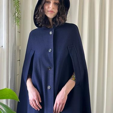 60s Hooded Navy Wool Cape