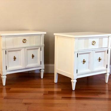 AVAILABLE - Set of Off White Mid Century Solid Wood Nightstands 