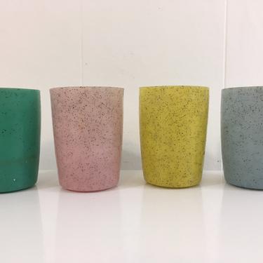 Vintage Tiny Plastic Drinking Cups Set of Four (4) Rainbow Juice Glasses Kids Children Sparkle Camping Picnic Party 1960s MCM Kitchen 
