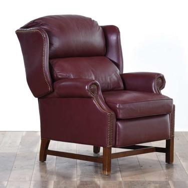 Red Leather Wingback Recliner W/ Nailhead Trim 2