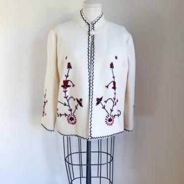 Vintage 1970s Handmade Wool Embroidery Jacket / S 