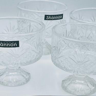 Vintage  (4) Shannon Crystal Small Clear Dessert/Ice Cream Dish Cut Glass Footed 3x3 
