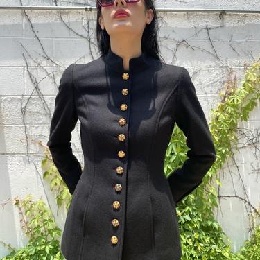 CHANEL Fall 1996 Black Military Style Gripoix Button Jacket