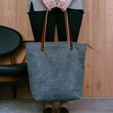 Waxed Canvas and Leather Zipper Tote, 3 colors