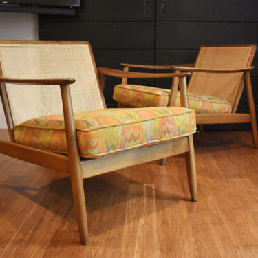 Pair of restored Folke Ohlsson for DUX cane-back lounge chairs, circa 1960s 
