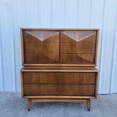 Mid Century Diamond Front Highboy by United