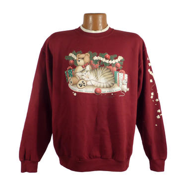 Ugly Christmas Sweater Vintage Sweatshirt Party Xmas Tacky Holiday Cat Bear 