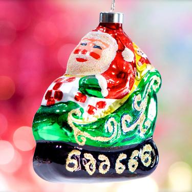 VINTAGE:  Blown Glass Figural Christmas Ornament - Santa with Sleigh - Mercury Ornament - SKU 24 25-D-00033704 