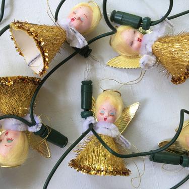 Vintage Noma Gold Angel Lights, String Of Vintage Christmas Tree Lights, Angels With Chenille Stem Arms,Original Box, 10 Fancy Italian Style 