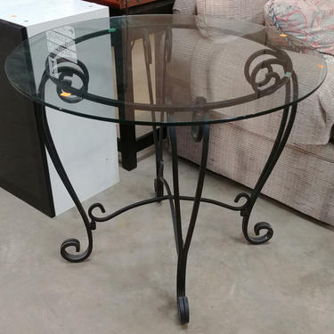 Glass Top Table with Black Metal Base