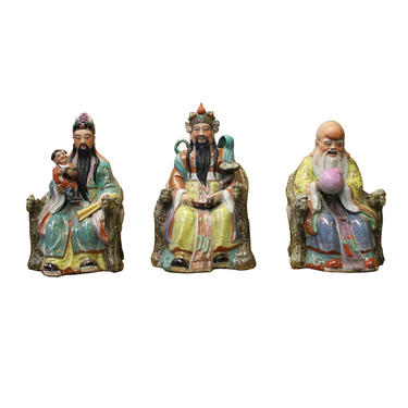 Chinese Canton Mix Ceramic SanXing ( 3 Deities ) Fu Lu Shou Figure Set cs4312E 