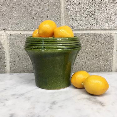 Vintage Planter Retro 1980s Ceramic + Green + Ribbed + Vase + Catch All + Indoor Pot + Flower and Plant Display + Home Decor 