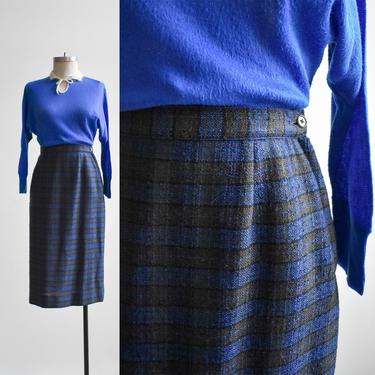 1950s Blue Plaid Pencil Skirt 