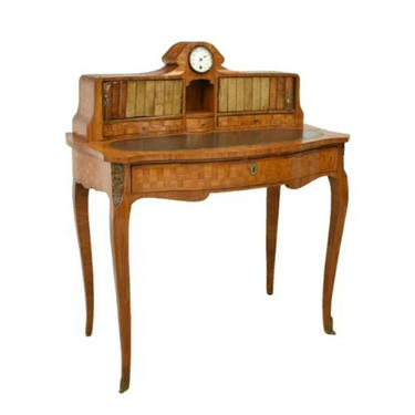19th Century French Louis XV Style Parquetry Bonheur Du Jour Bureau De Dame -- Antique Lady's Writing Desk 