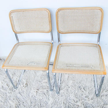 Vintage Marcel Breuer Style Chairs with Arms in a Blonde Stain - Made In Italy (SOLD SEPARATELY) 
