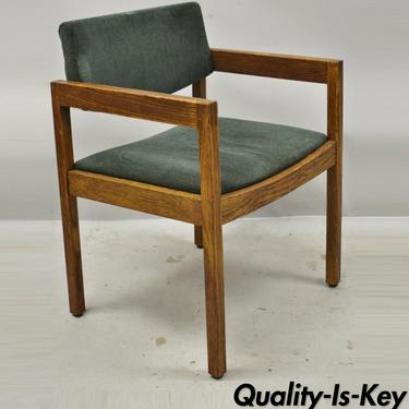The Gunlocke Co. Mid Century Modern Oak Wood Green Upholstered Lounge Arm Chair