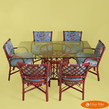 Red Rattan Dining Set With 6 Chairs