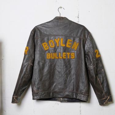 Vintage 1984 Boylen Bullets Eddie D. Leather Letterman Jacket Export Leather Garments Toronto Sz 44 0810 