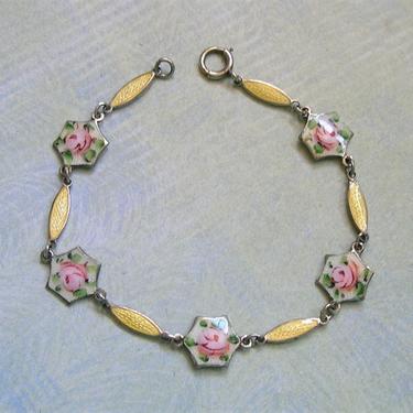 Vintage 1920's Art Deco Enamel Bracelet, Silver Guilloche Enamel Bracelet, Vintage Enamel Bracelet (#3870) 