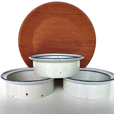 3 Vintage Dansk Blue Mist Bowls By Niels Refsgaard From Denmark, Danish Blue And White Peppered Dishes 