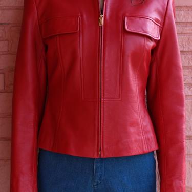 90's Red Leather Cropped Jacket Size Small