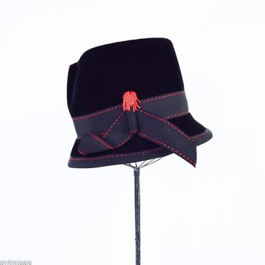 1960s Black Velour Bucket Hat | 60s Black Wool Bucket Hat | Mr Philippe of Paris 
