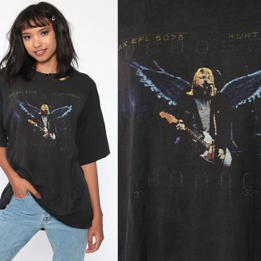 Vintage Kurt Cobain Shirt Ripped Nirvana Tshirt Distressed Band T Shirt 90s Concert Black Rock N Roll Tour 1990s Rocker Extra Large xl l 