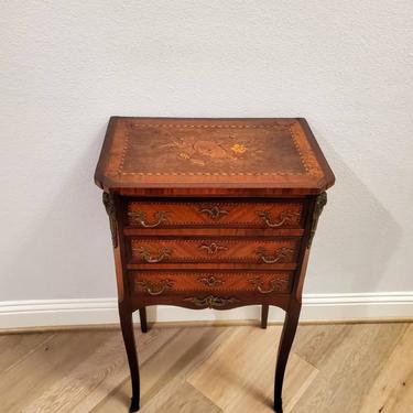 19th Century French Louis XV Transition Marquetry Chest Of Drawers Bedside Nightstand or End Table 