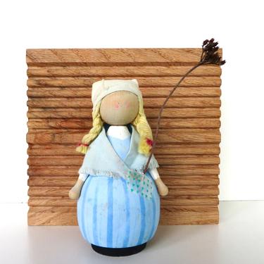 Vintage Swedish Wooden Doll Figurine, Collectible Handmade Wooden Folk Art, 