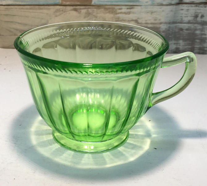1930's Colonial Fluted Sugar Cream Set Green Depression Glass