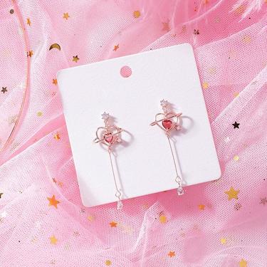 E023 red heart dangle earring, heart earring, korean earring, love earring, red heart drop earring, gift for her, pink heart earring 