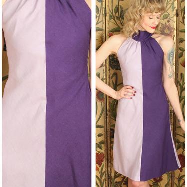 1960s Dress // Two Tone Color Block Linen Dress // vintage 60s dress 
