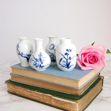Blue and White Porcelain Vases Miniature Set Asian Bud Vases Chinoiserie Decor by PursuingVintage1